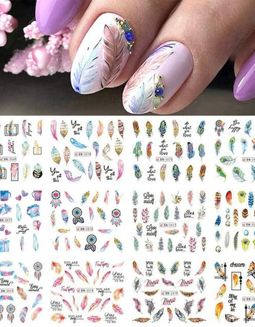 Load image into Gallery viewer, Feather Nail Water Sticker Decals Dream Catcher Colorful 12PCS Nail Art

