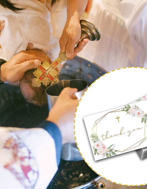 Load image into Gallery viewer, Baptism Thank You Cards Boho Blush Pink Floral Greenery 25 Pack
