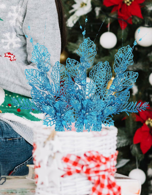 Load image into Gallery viewer, Crazy Night Christmas Tree Picks 16.3in 12pcs Blue Glitter Berries
