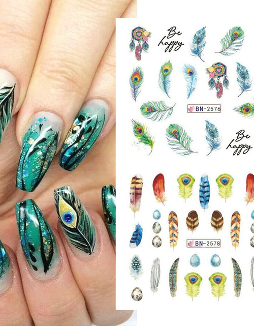 Load image into Gallery viewer, Feather Nail Water Sticker Decals Dream Catcher Colorful 12PCS Nail Art

