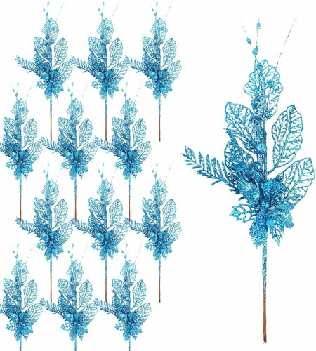 Crazy Night Christmas Tree Picks 16.3in 12pcs Blue Glitter Berries