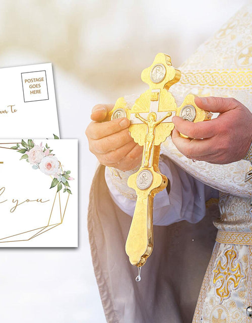Load image into Gallery viewer, Baptism Thank You Cards Boho Blush Pink Floral Greenery 25 Pack
