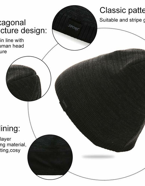 Load image into Gallery viewer, Winter Beanie Skull Cap Warm Knit Lined Outdoor Hat 4-Black&amp;Grey - M Size

