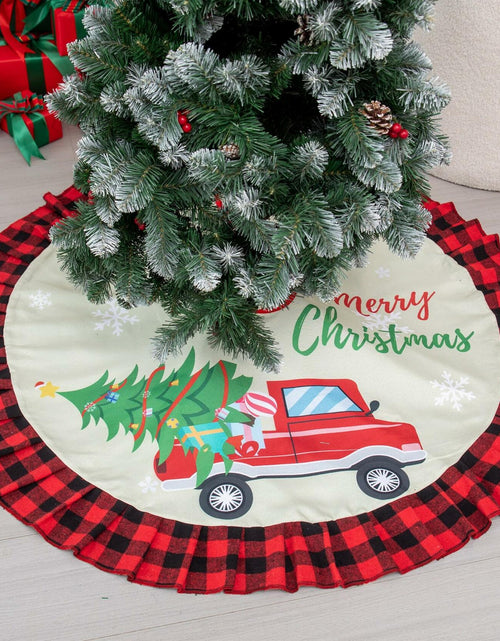 Load image into Gallery viewer, Burlap Christmas Tree Skirt 36" Red Black Buffalo Plaid Truck Farmhouse
