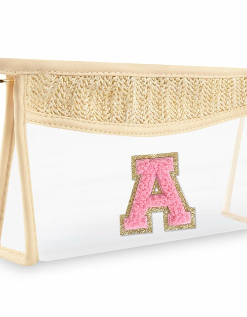 Load image into Gallery viewer, Personalized Initial Small Boho Straw Clear Makeup Bag Waterproof PVC Travel
