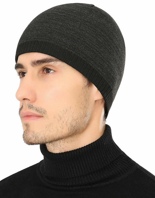 Load image into Gallery viewer, Winter Beanie Skull Cap Warm Knit Lined Outdoor Hat 4-Black&amp;Grey - M Size
