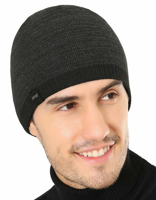 Load image into Gallery viewer, Winter Beanie Skull Cap Warm Knit Lined Outdoor Hat 4-Black&amp;Grey - M Size
