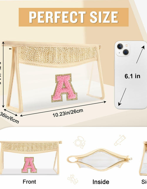 Load image into Gallery viewer, Personalized Initial Small Boho Straw Clear Makeup Bag Waterproof PVC Travel
