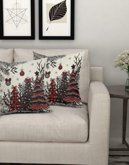 Load image into Gallery viewer, Black Red Christmas Tree Throw Pillow Covers 18x18 Set of 2 Xmas Decor

