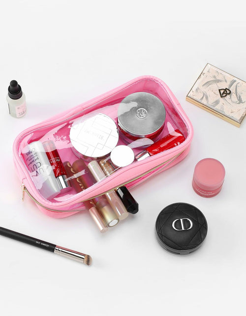 Load image into Gallery viewer, Nogsew Clear Waterproof Travel Makeup Bag Small Pink Zipper Organizer
