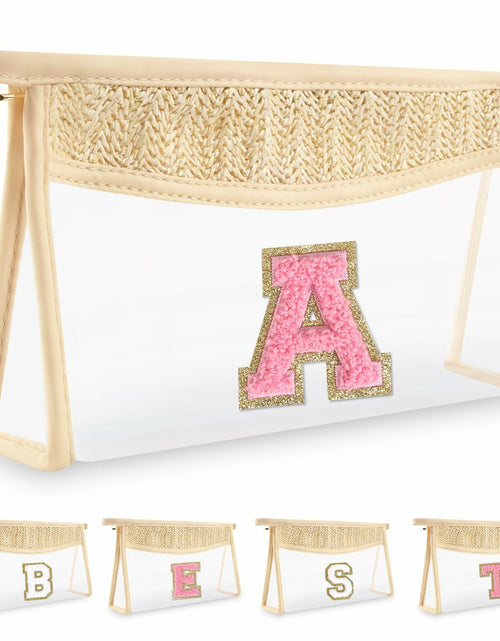 Load image into Gallery viewer, Personalized Initial Small Boho Straw Clear Makeup Bag Waterproof PVC Travel
