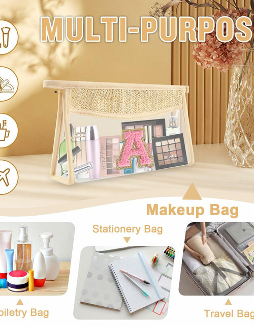 Load image into Gallery viewer, Personalized Initial Small Boho Straw Clear Makeup Bag Waterproof PVC Travel
