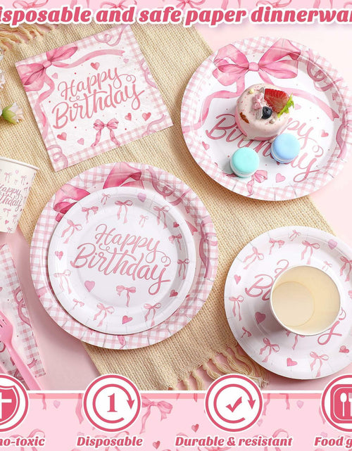 Load image into Gallery viewer, Coquette Pink Bow Birthday Party Supplies 216 Pcs Plates Napkins Set
