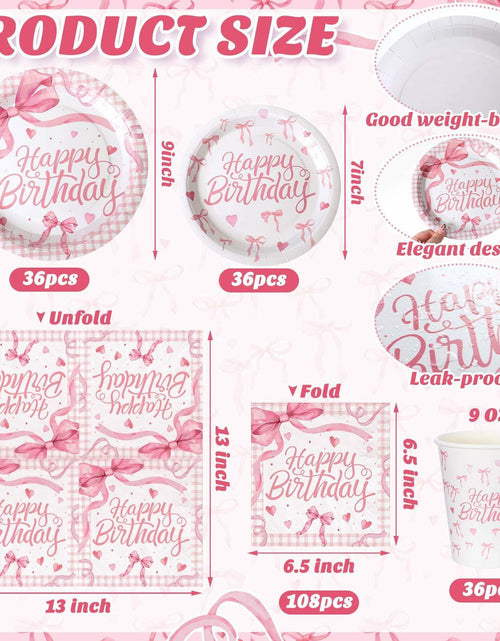 Load image into Gallery viewer, Coquette Pink Bow Birthday Party Supplies 216 Pcs Plates Napkins Set
