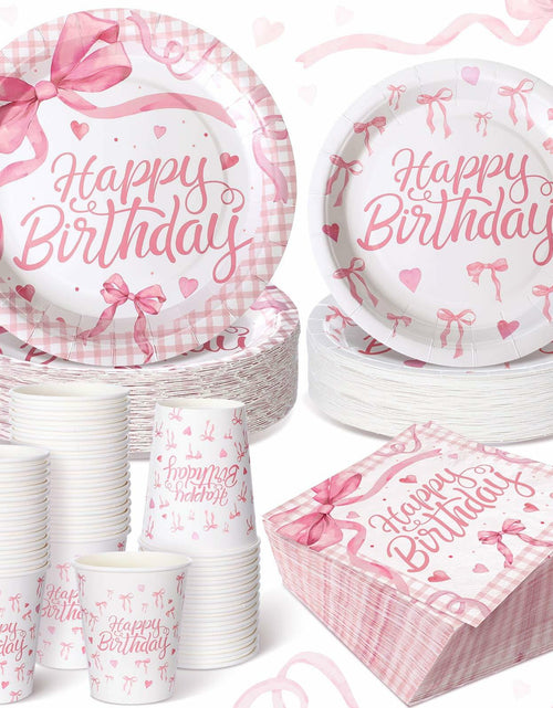 Load image into Gallery viewer, Coquette Pink Bow Birthday Party Supplies 216 Pcs Plates Napkins Set
