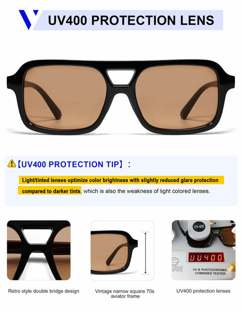 Load image into Gallery viewer, VANLINKER Retro 70s Square Aviator Sunglasses Green VL9816
