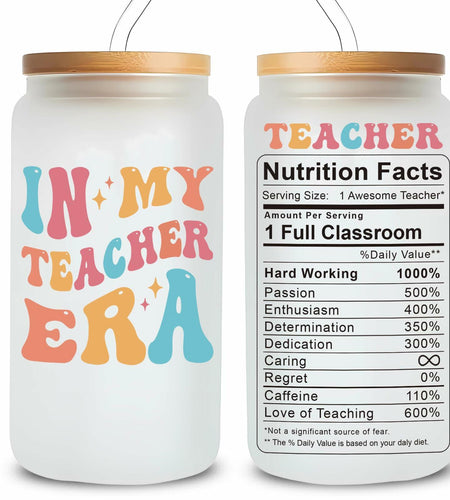 KIKUHE Teacher Gifts Glass Cup 16 Oz Clear - Teacher Appreciation Gift