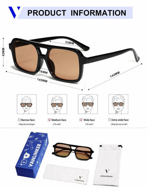Load image into Gallery viewer, VANLINKER Retro 70s Square Aviator Sunglasses Green VL9816
