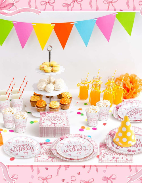 Load image into Gallery viewer, Coquette Pink Bow Birthday Party Supplies 216 Pcs Plates Napkins Set
