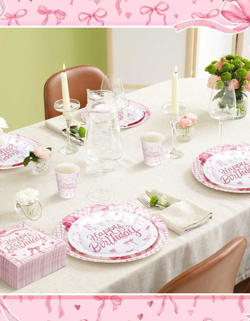 Load image into Gallery viewer, Coquette Pink Bow Birthday Party Supplies 216 Pcs Plates Napkins Set
