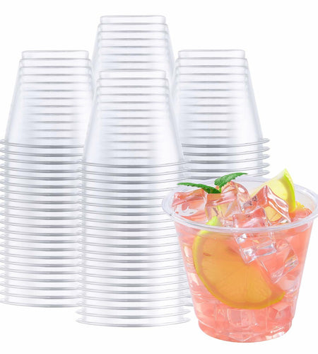 WELLIFE 9oz Clear Plastic Cups 200 Pack Disposable Party Glasses Wine Cold