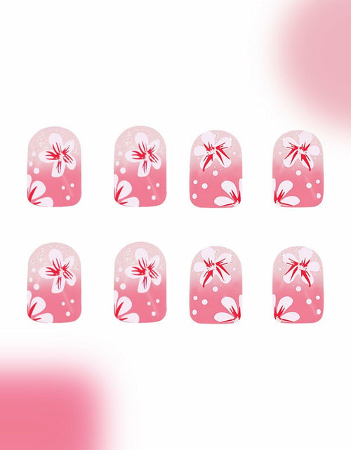 Load image into Gallery viewer, 24Pcs Pink Gradient Press On Nails Short Floral Fake Nails with Glue Women
