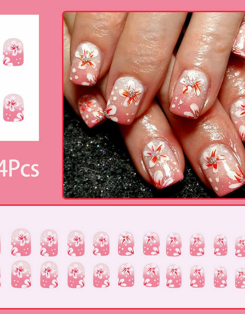 Load image into Gallery viewer, 24Pcs Pink Gradient Press On Nails Short Floral Fake Nails with Glue Women
