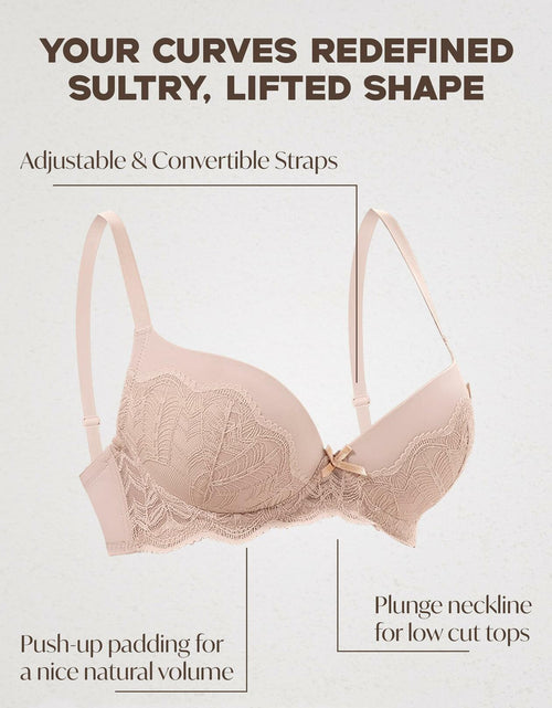 Load image into Gallery viewer, IHOIU Women's Lace Push Up Bra Padded Underwire Plunge Nude Size 34C
