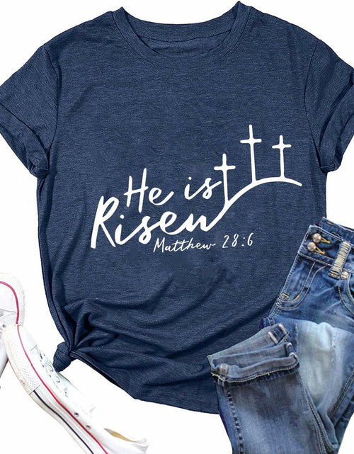 Load image into Gallery viewer, He is Risen Women's Easter Christian T-Shirt Navy Blue Size XXL
