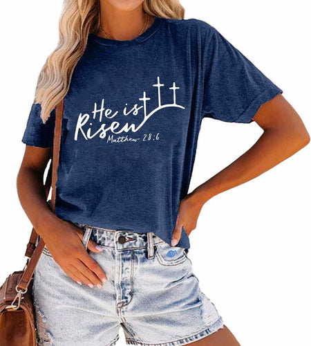He is Risen Women's Easter Christian T-Shirt Navy Blue Size XXL