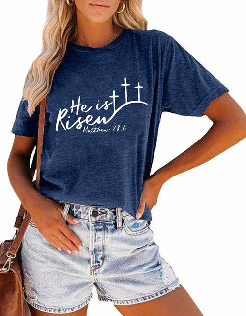 Load image into Gallery viewer, He is Risen Women's Easter Christian T-Shirt Navy Blue Size XXL
