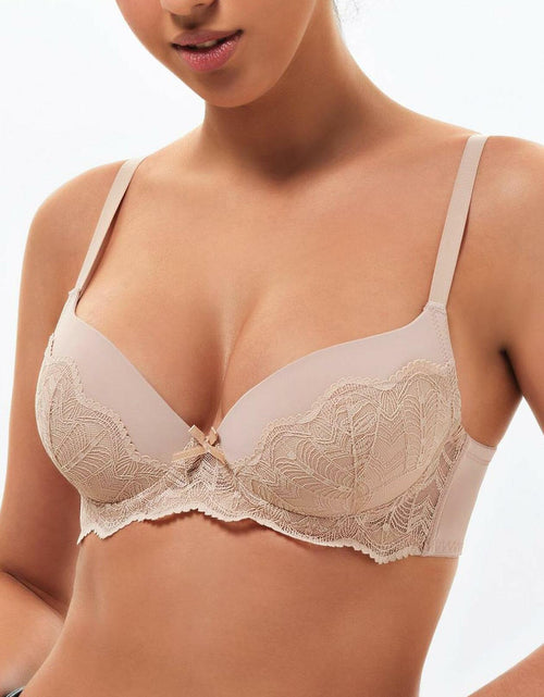 Load image into Gallery viewer, IHOIU Women's Lace Push Up Bra Padded Underwire Plunge Black Size 36C
