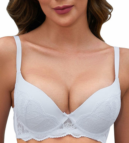 IHOIU Women's Lace Push Up Bra Padded Underwire Convertible White Size 38B