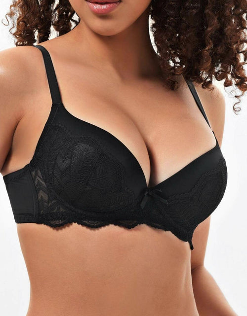 Load image into Gallery viewer, IHOIU Women's Lace Push Up Bra Padded Underwire Plunge Black Size 36C
