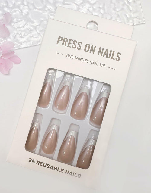 Load image into Gallery viewer, French Tip Press On Nails Short Square Pink Nude Glossy 24Pcs
