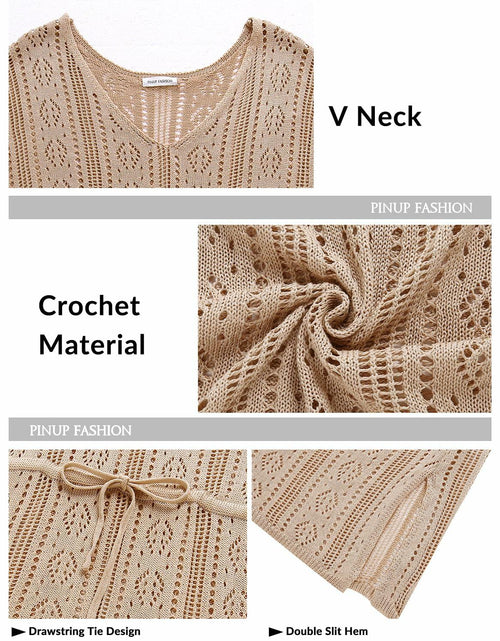 Load image into Gallery viewer, Pinup Fashion Crochet Bathing Suit Cover Up V Neck Apricot Size XXL
