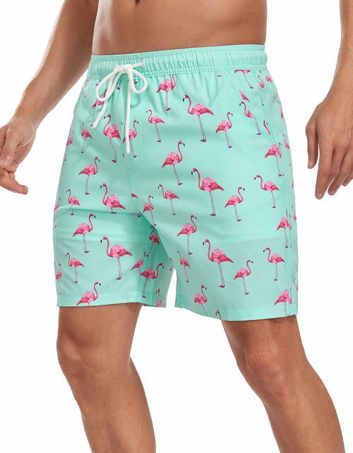 Load image into Gallery viewer, SHEKINI Mens Swim Trunks Quick Dry Compression Lining Pockets Light Green XL
