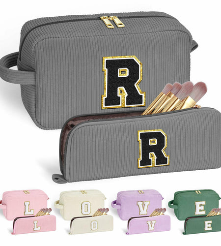 YOOLIFE Monogram Make Up Bag Birthday Gift for Women Girls Gray