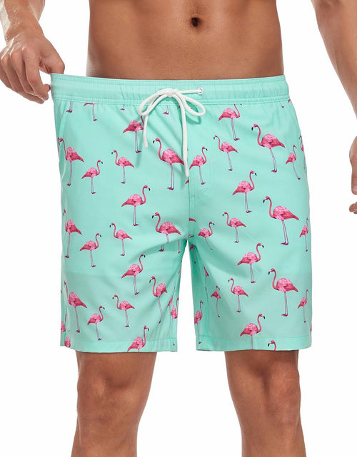 Load image into Gallery viewer, SHEKINI Men’s Swim Trunks Quick Dry Compression Lined Pockets Light Green M
