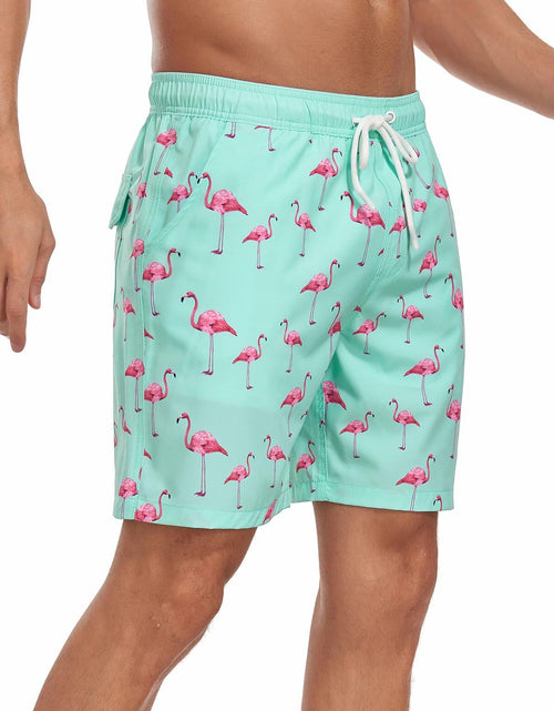 Load image into Gallery viewer, SHEKINI Mens Swim Trunks Quick Dry Compression Lining Pockets Light Green XL
