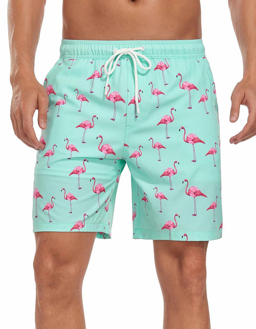 Load image into Gallery viewer, SHEKINI Men’s Swim Trunks Quick Dry Compression Lined Pockets Light Green M
