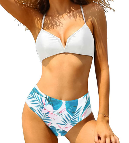SHEKINI Women High Waist V-Wire Crossback Bikini Swimsuit Black Size L