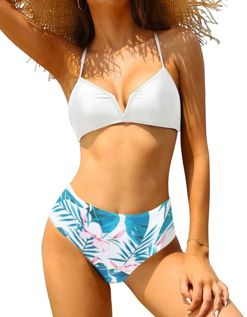 Load image into Gallery viewer, SHEKINI Women High Waist V-Wire Crossback Bikini Swimsuit Black Size L
