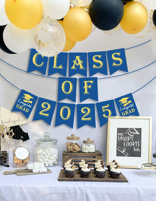 Load image into Gallery viewer, OHOME Graduation Banner 2025 Blue Congrats Grad Backdrop Party Decor
