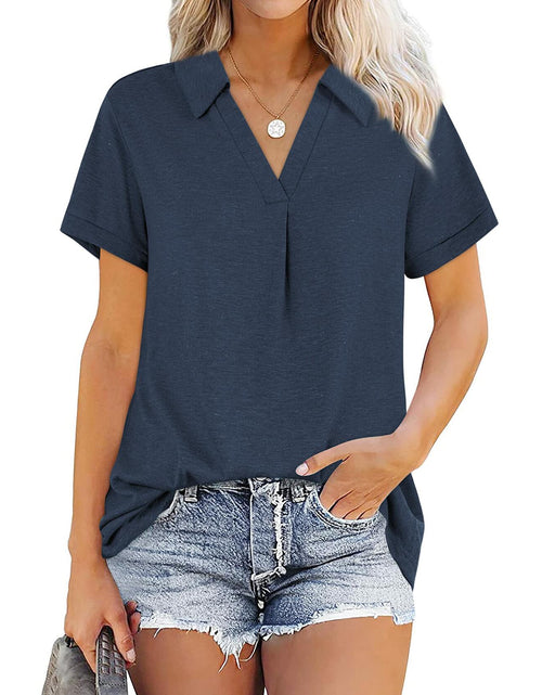 Load image into Gallery viewer, Women's Collared V Neck Polo T Shirt Plus Size Loose Fit Deep Blue Size S
