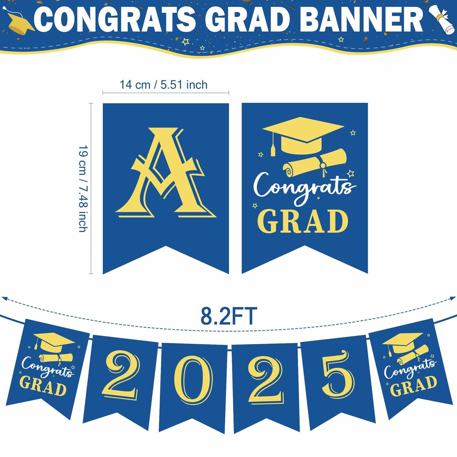 OHOME Graduation Banner 2025 Blue Congrats Grad Backdrop Party Decor