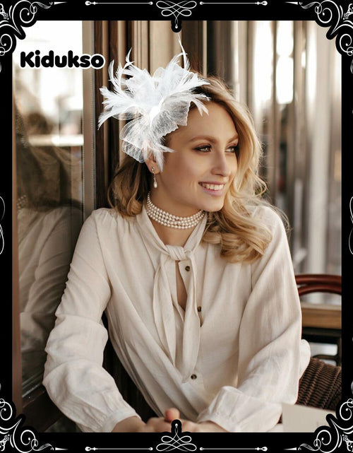 Load image into Gallery viewer, Kidukso Derby Hat Vintage Fascinator Headband Clip White
