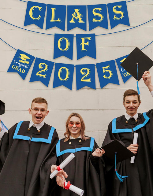Load image into Gallery viewer, OHOME Graduation Banner 2025 Blue Congrats Grad Backdrop Party Decor
