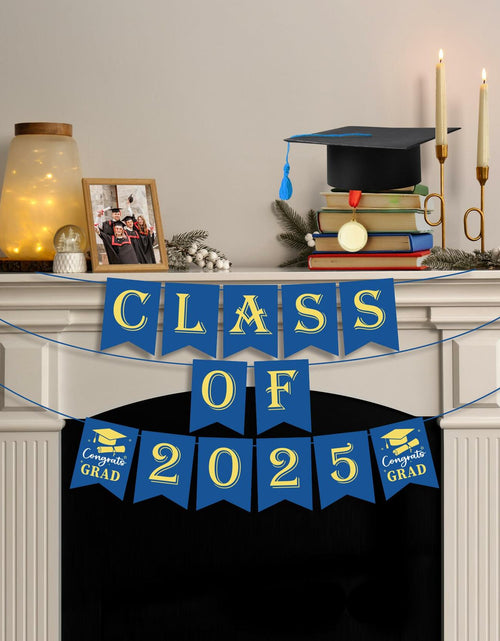 Load image into Gallery viewer, OHOME Graduation Banner 2025 Blue Congrats Grad Backdrop Party Decor
