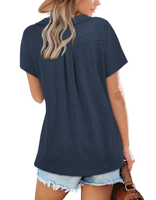 Load image into Gallery viewer, Women's Collared V Neck Polo T Shirt Plus Size Loose Fit Deep Blue Size S
